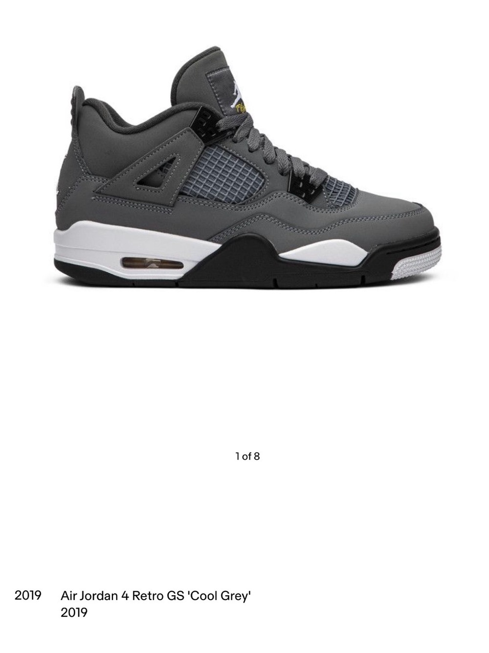 Jordan Retro 4 GS ‘Cool Grey' Sz. 6Y